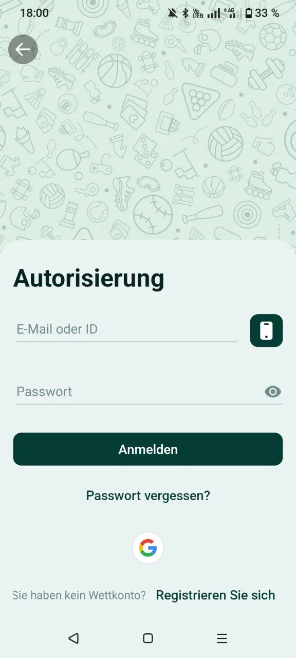 SpinBetter App Login-Bildschirm