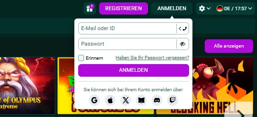 SpinBetter Desktop Login-Formular